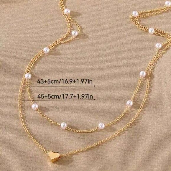 Layered Heart & Pearl Necklace - Picture 4 of 4
